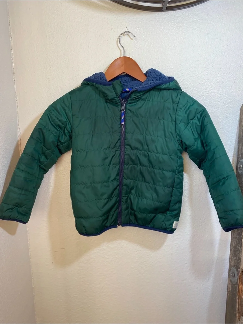 J.Crew Crewcuts Reversible Sherpa Puffer Jacket Pine Green and Blue Size XS